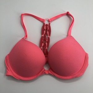 Victorias Secret Push Up Bra Pink 32C Twist Center Back Strap Racer Front Close